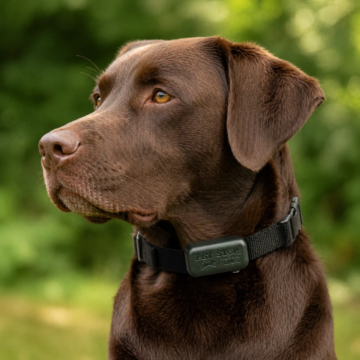 Chocolate Lab wearing the LINK smart collar